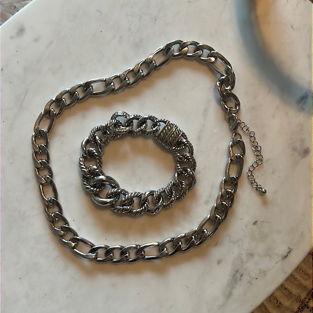 Silver Chain Necklace and Bracelet